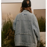 Unisex Jacket Vintage Worn Looking Washed-out Denim Coat Jacket